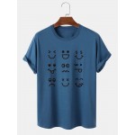 Mens Cartoon Expression Print Crew Neck Cotton Short Sleeve T-Shirts