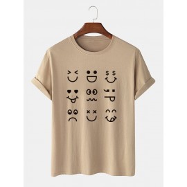 Mens Cartoon Expression Print Crew Neck Cotton Short Sleeve T-Shirts