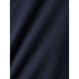 Mens Solid Color Texture Button Design Cotton Long Sleeve T-Shirts