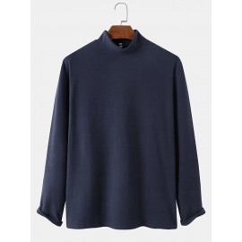 Mens Solid Color High Neck Plain Basics Long Sleeve T-Shirts