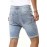 Sky Blue Skulls Graphic Patchwork Rolled High Waist Men's Denim Shorts