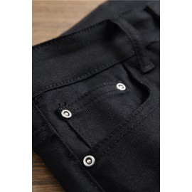 Black Letter Printed Buttoned Straight Leg Men's Jeans