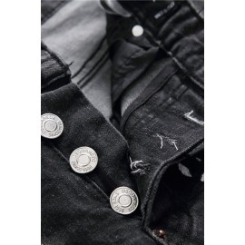 Men's Letter Print Buttons Straight Leg Jeans