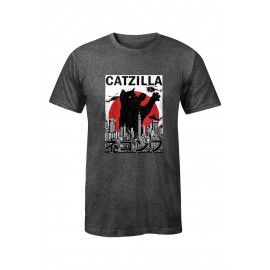 Gray Catzilla Cat Graphic Print Short Sleeve Men's T Shirt
