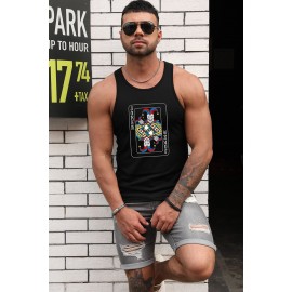 Black Men's Poker Print Tank Top