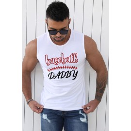 White Baseball Daddy Graphic Print Crew Neck Men's Tank Top