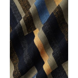 Mens Striped Color Block Lapel Short Sleeve Regular Hem Shirt