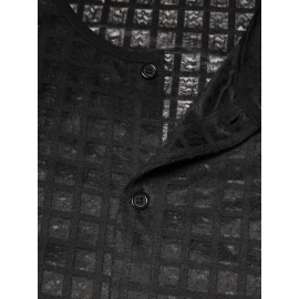 Mens Casual Mesh Check Long-sleeved Shirts