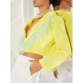 Men Feather Fringe Crop Shirt