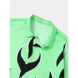 Mens Abstract Flame Print Button Up Short Sleeve Shirt