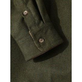 Mens Flannel Solid Button Up Pocket Basics Long Sleeve Shirts